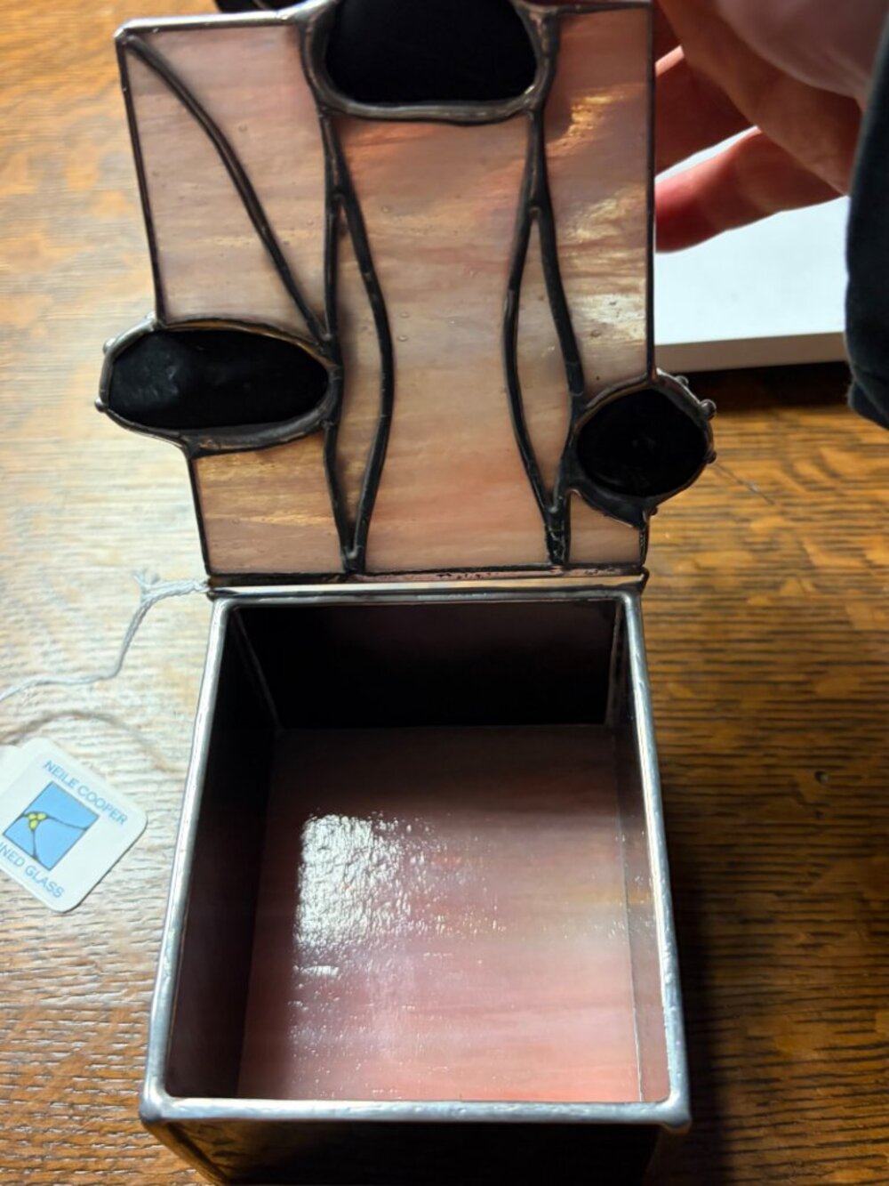 Neile Cooper Handmade Iridescent Stained Glass & Stone Trinket Box - Picture 7 of 9